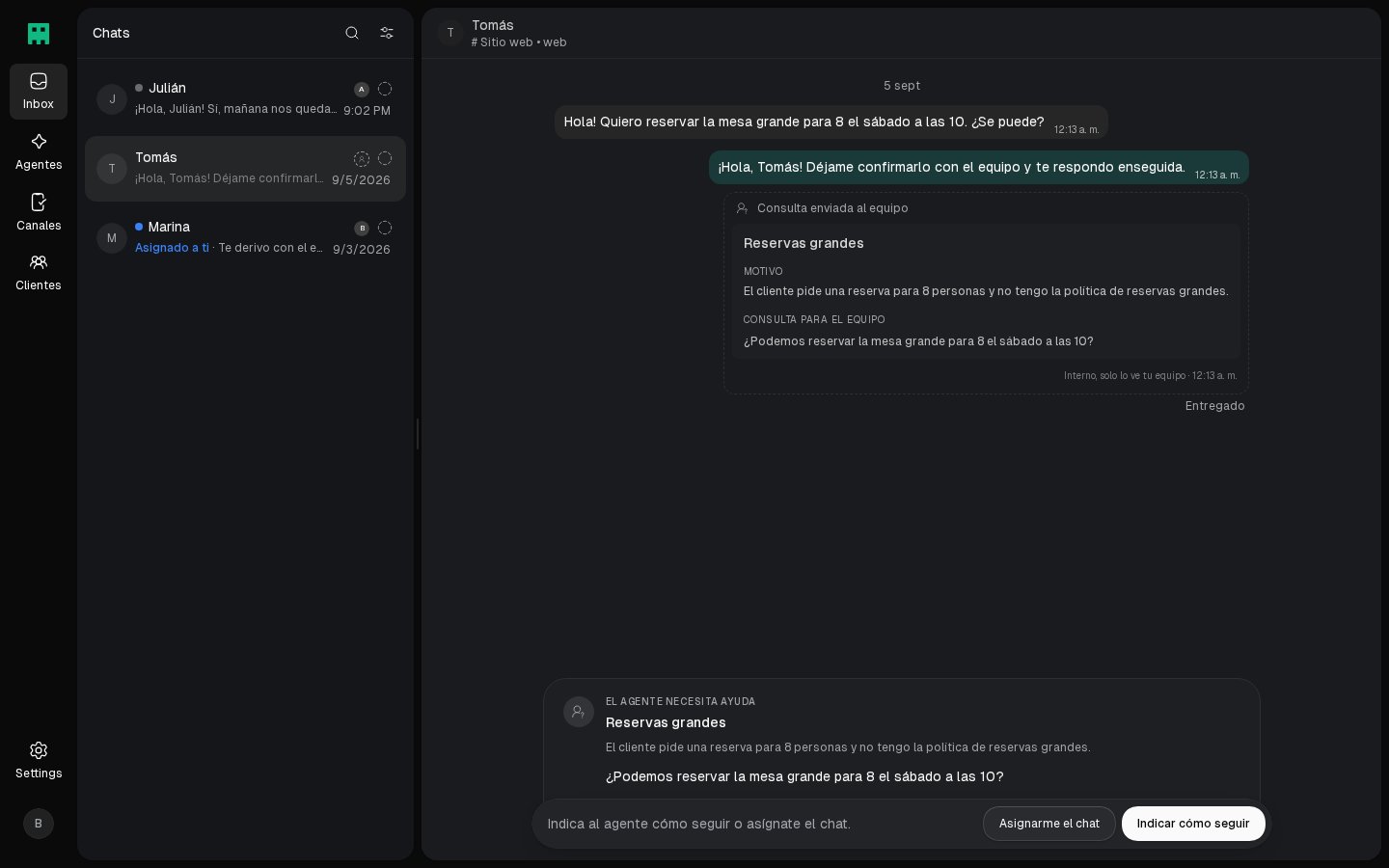 Consulta pendiente del agente con sus dos opciones