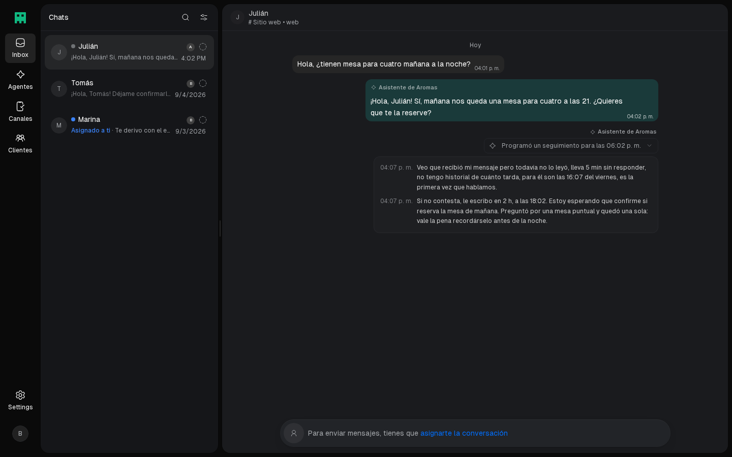 Seguimiento programado en el hilo, con el razonamiento del agente desplegado