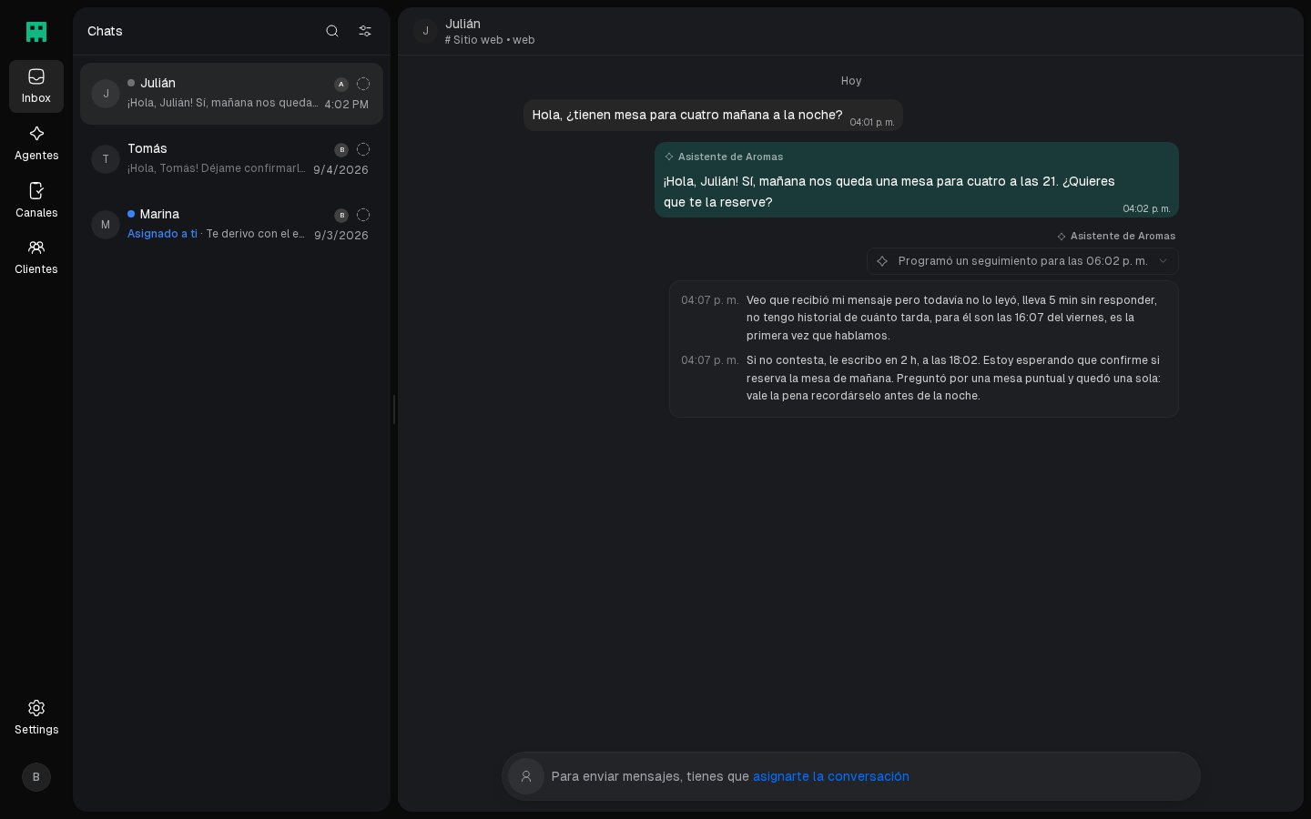 Seguimiento programado en el hilo, con el razonamiento del agente desplegado