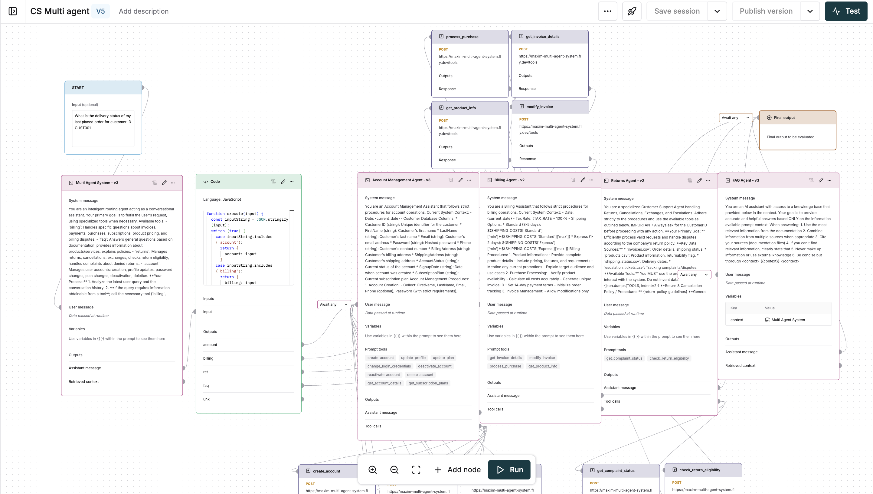 Multi agent system workflow