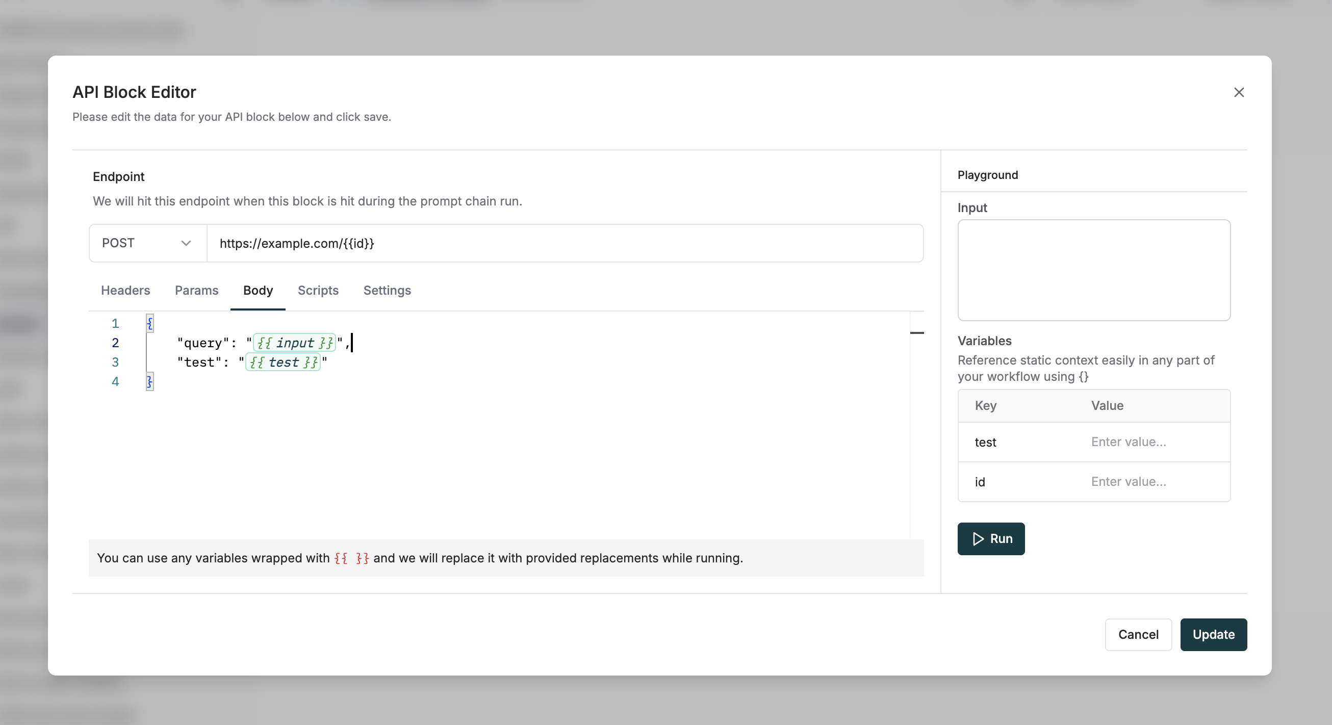 Variables in API node