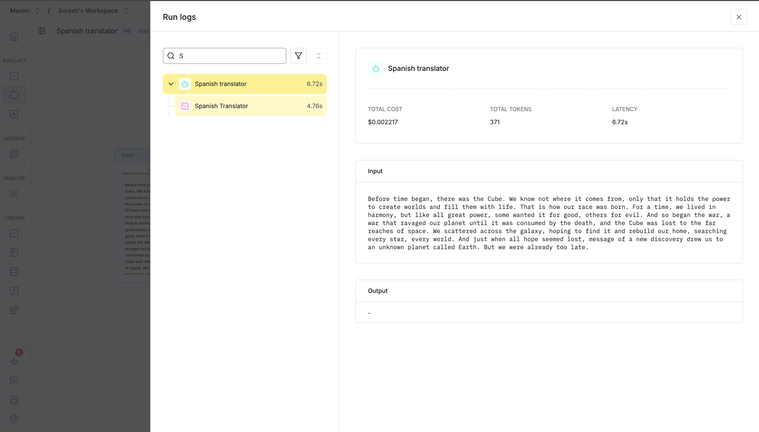 Search and filter the execution log