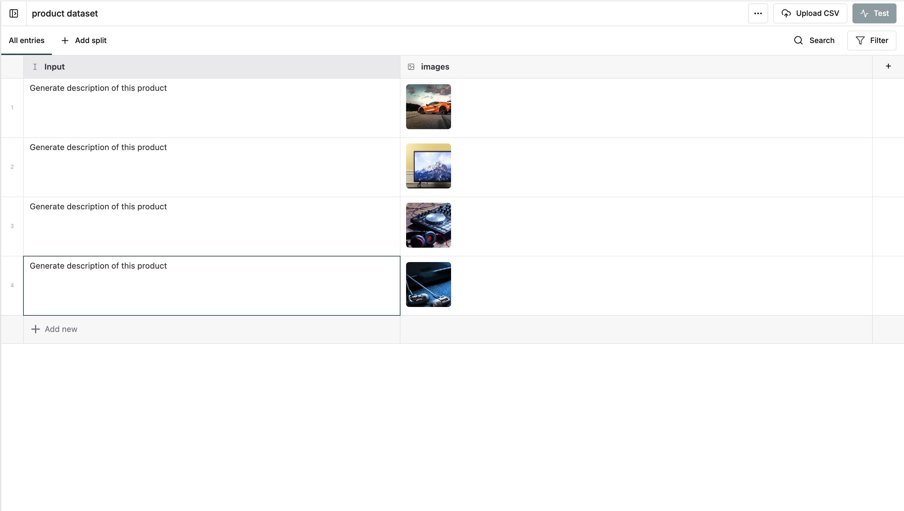Dataset with product images for testing