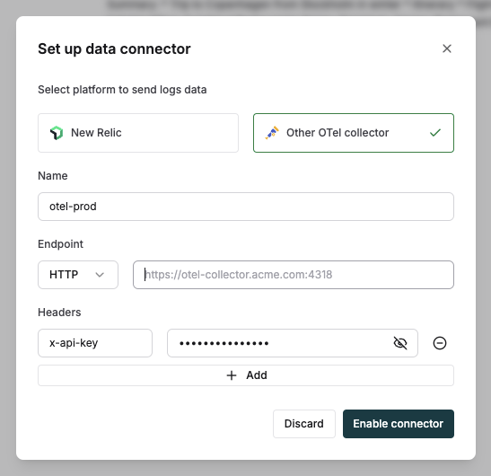 Configure your OTLP collector settings