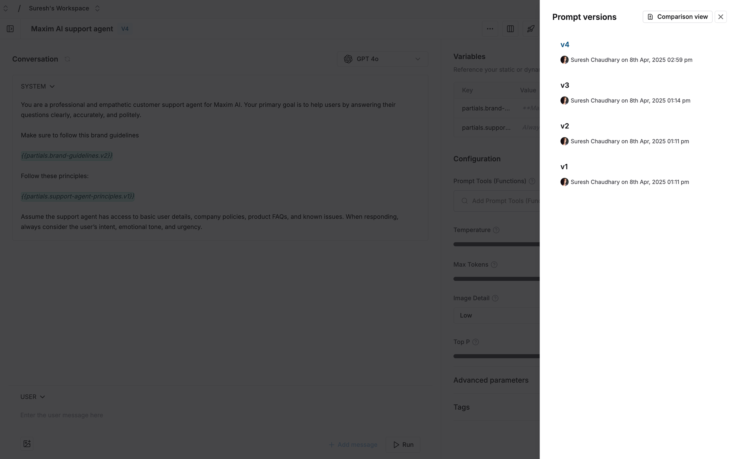 Comparison view button in versions list