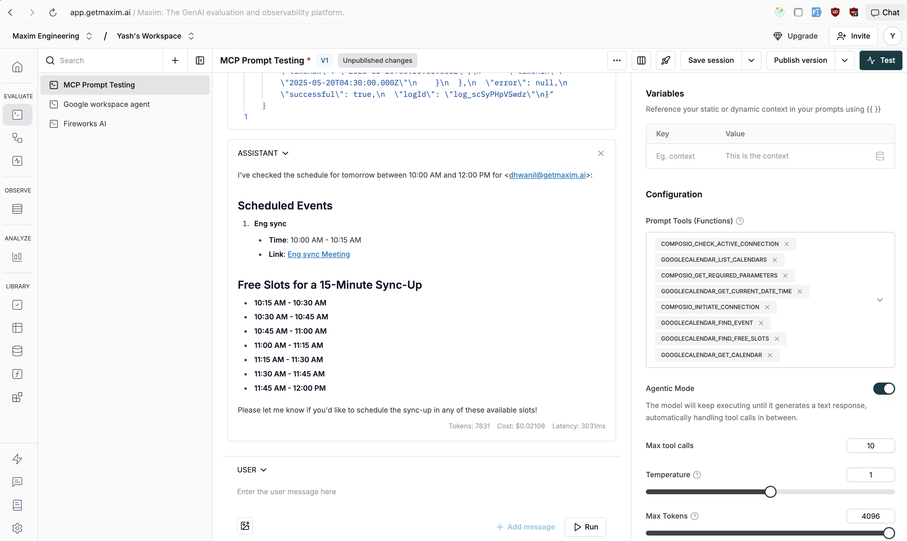 Execute MCP tools Response