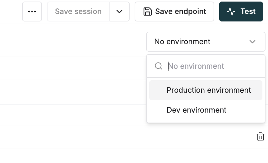 Environment dropdown