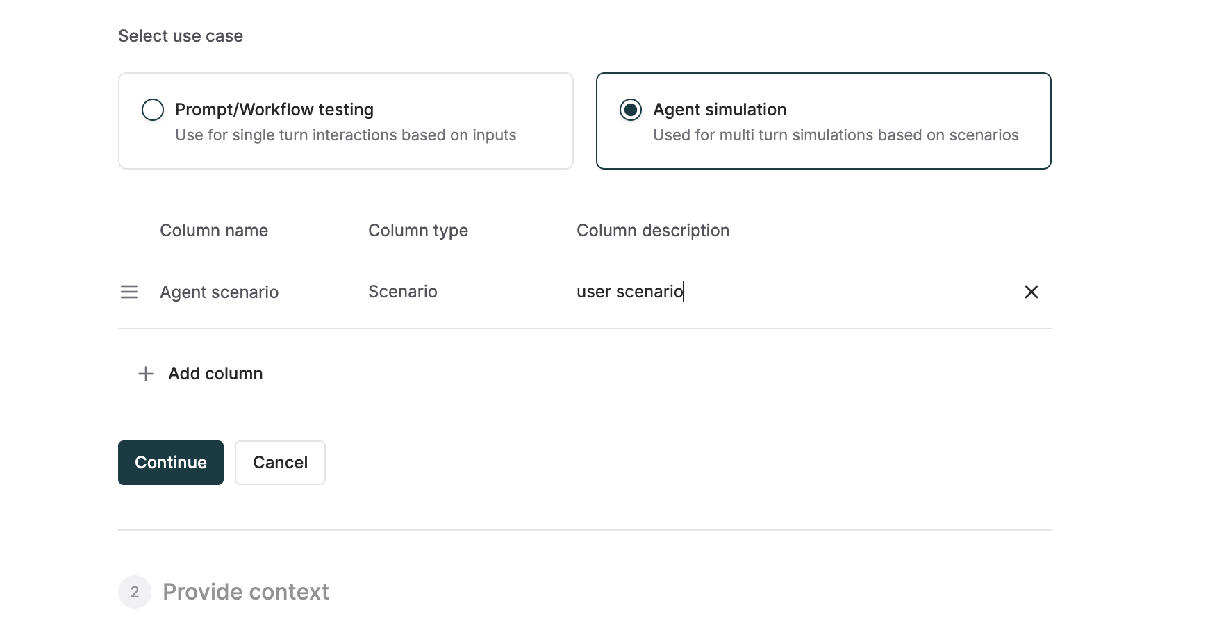 Column configuration interface