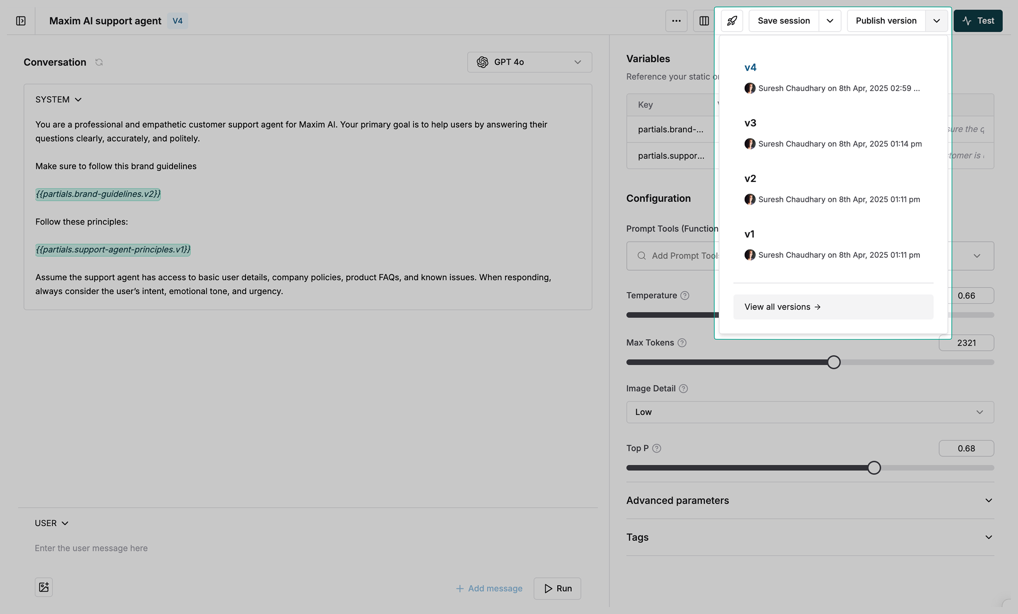 List of all Prompt versions