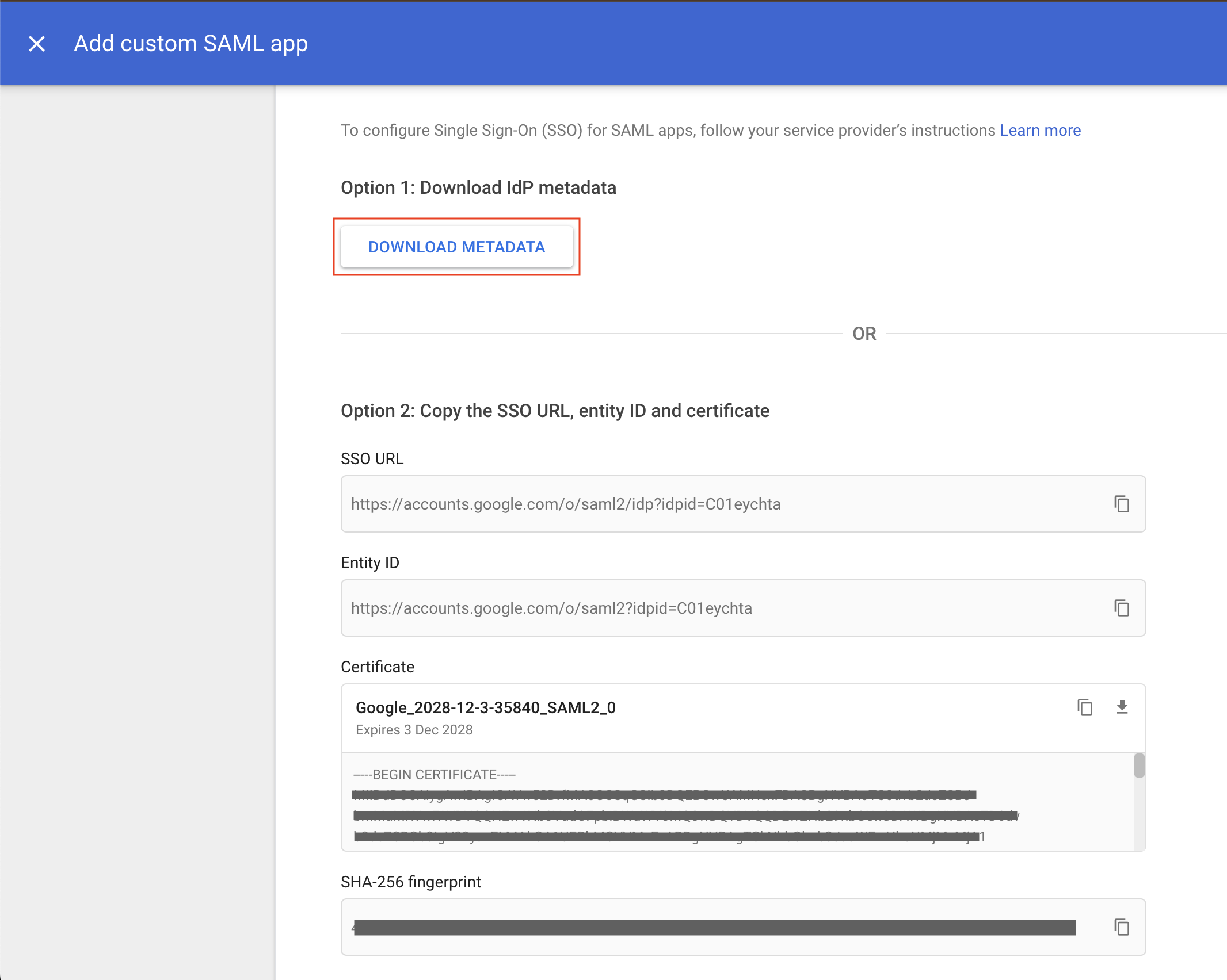 Download IdP metadata