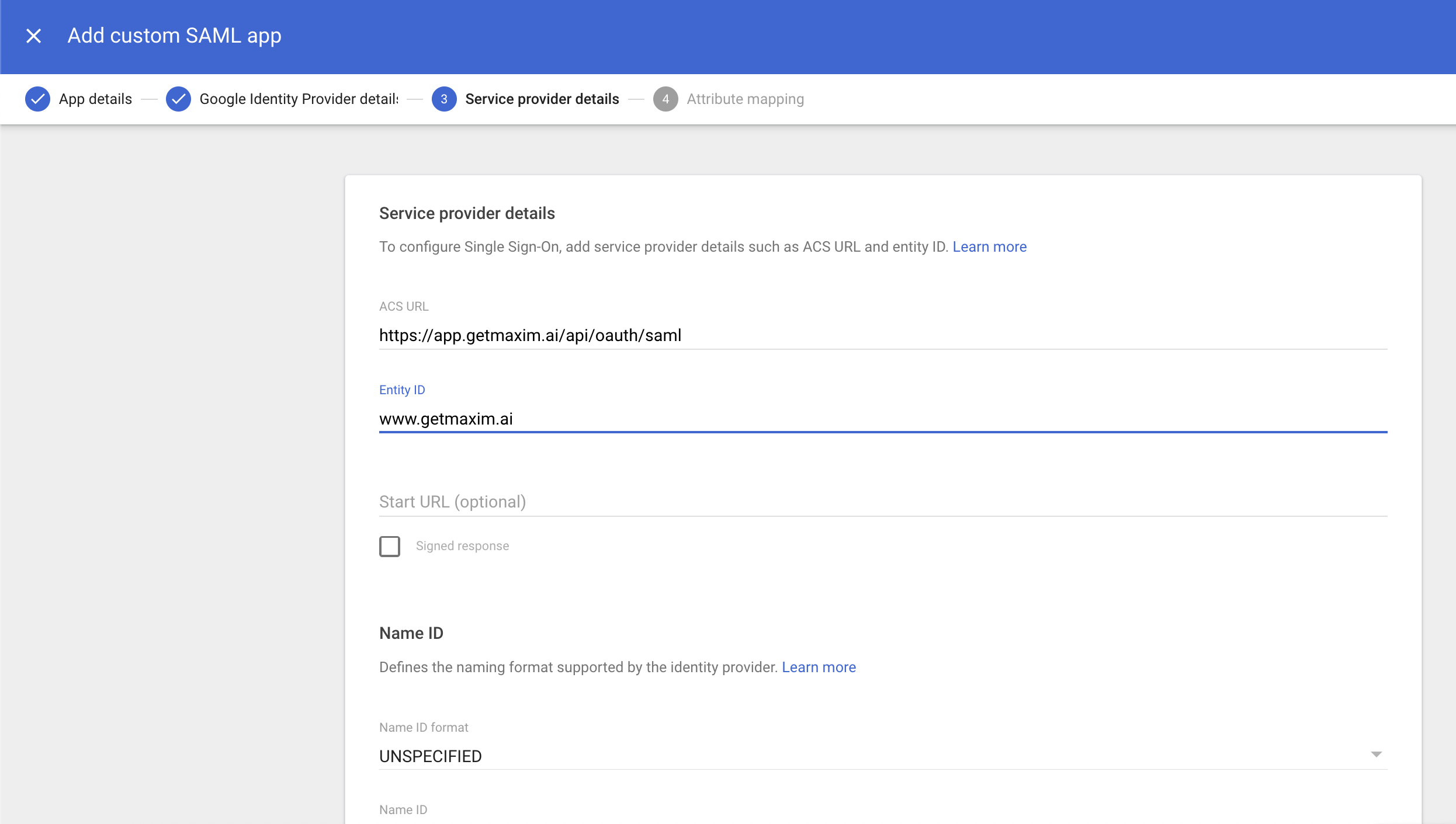 Configure service provider details