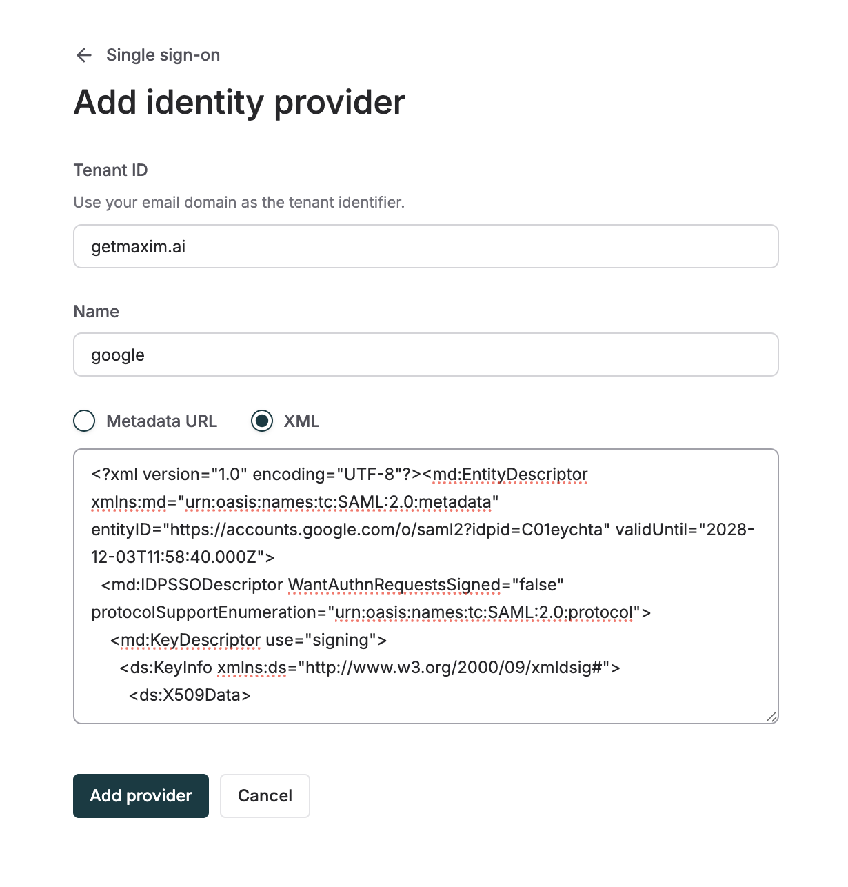 Add identity provider