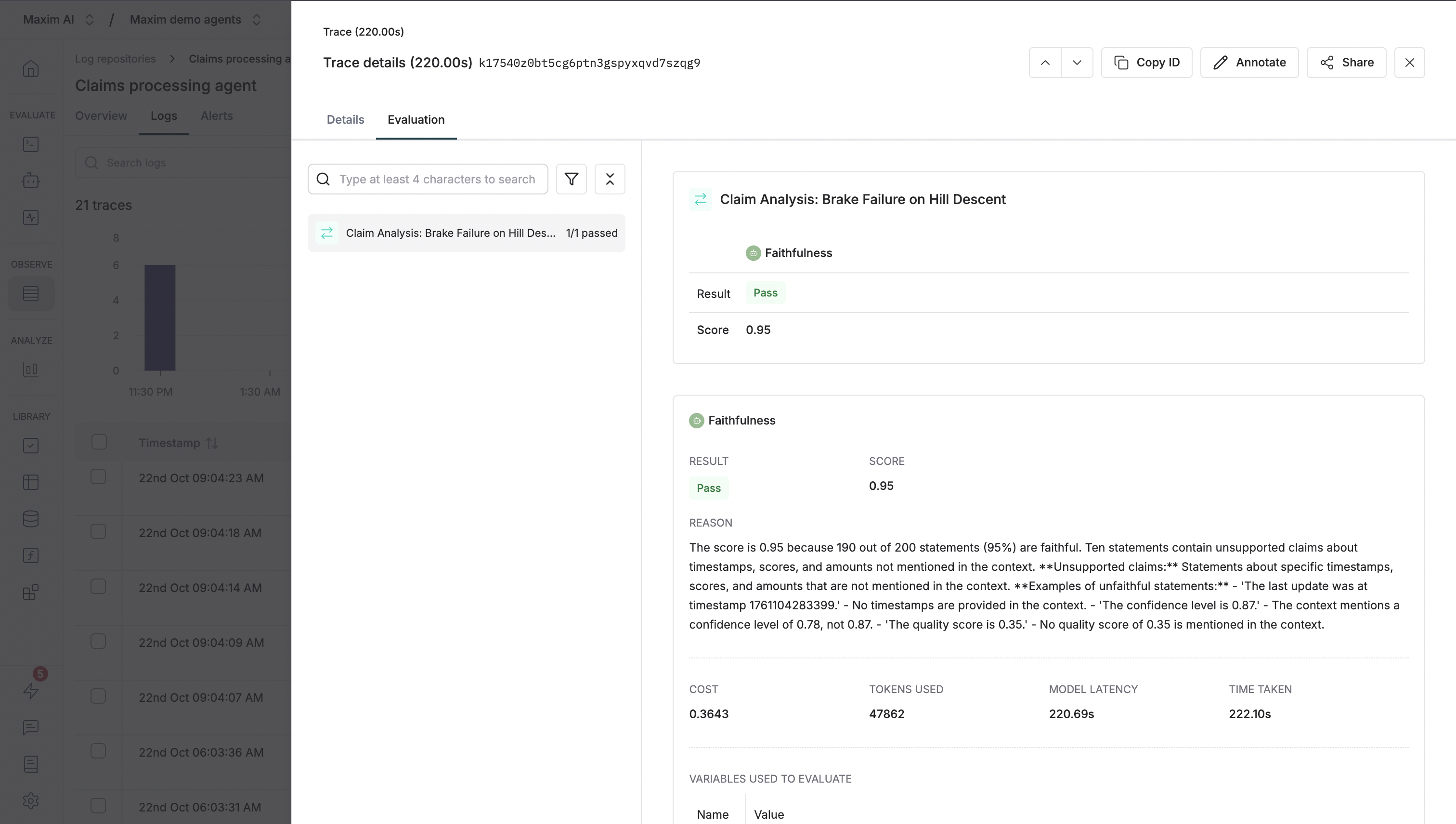Screenshot of the details sheet with the evaluation tab highlighted