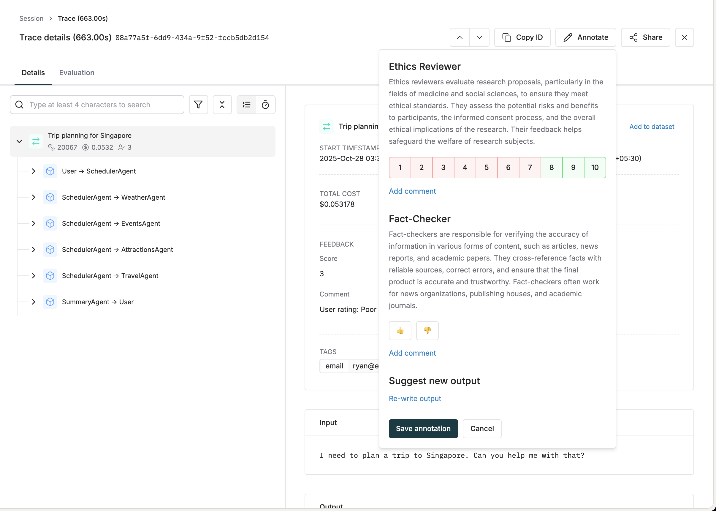 Screenshot of the trace details sheet with the annotate button highlighted
