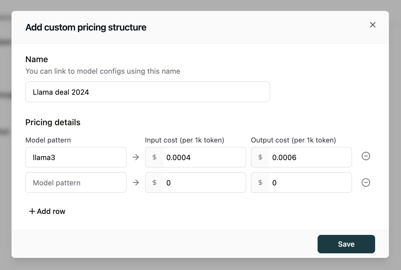 Interface for creating custom token pricing structures