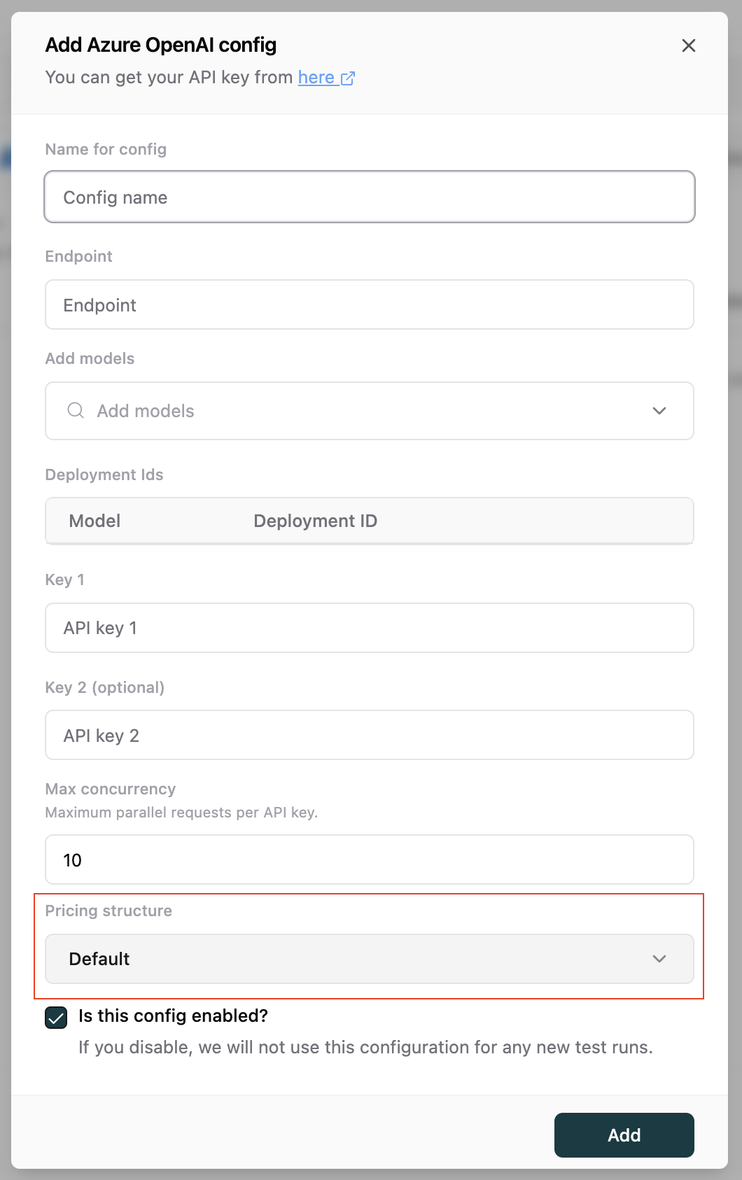 Attach the pricing structure to model config
