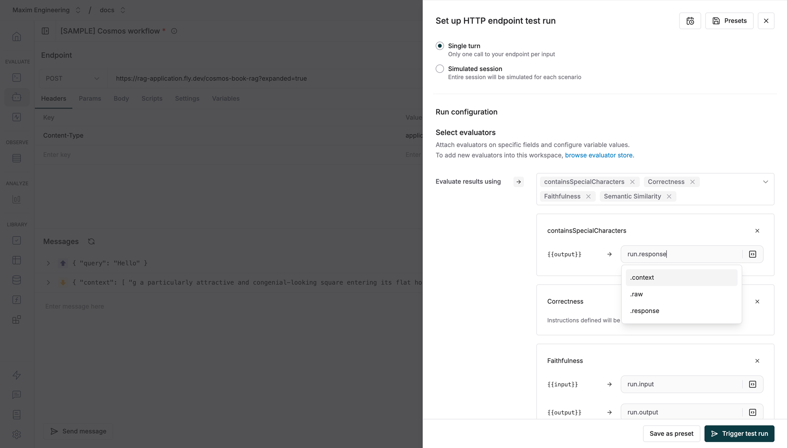 HTTP Agent Evals - Maxim Docs