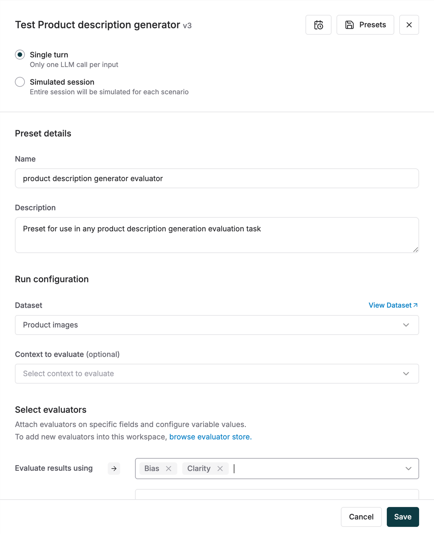 Preset configuration