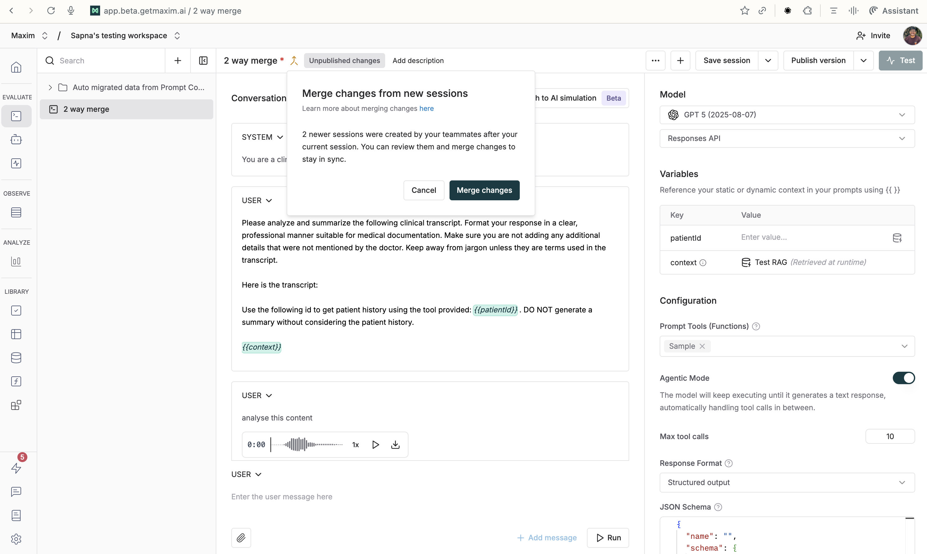 Two way merge dialog