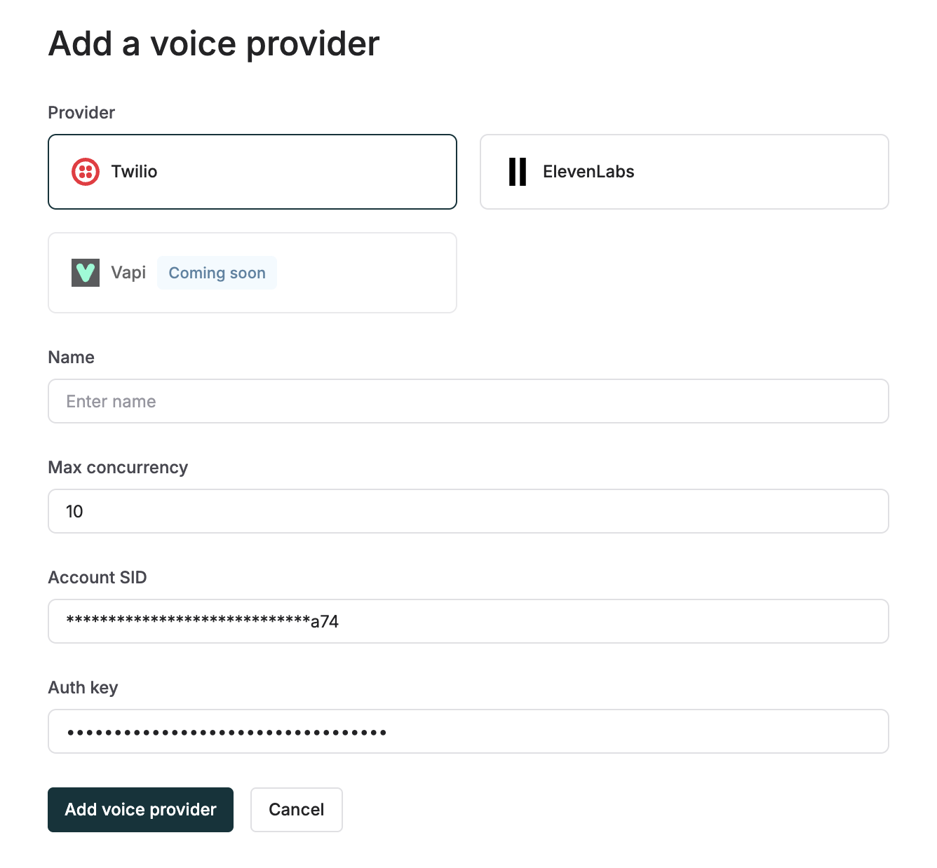 Voice Provider Configuration