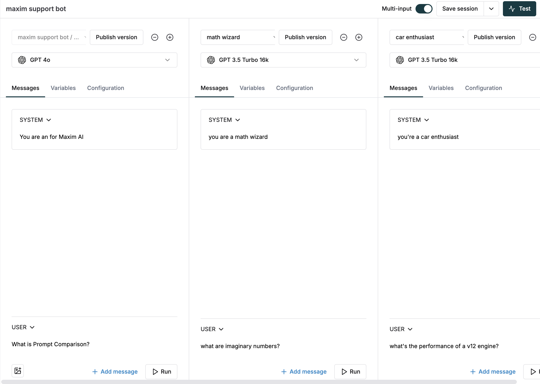 Prompt comparison with multi input enabled