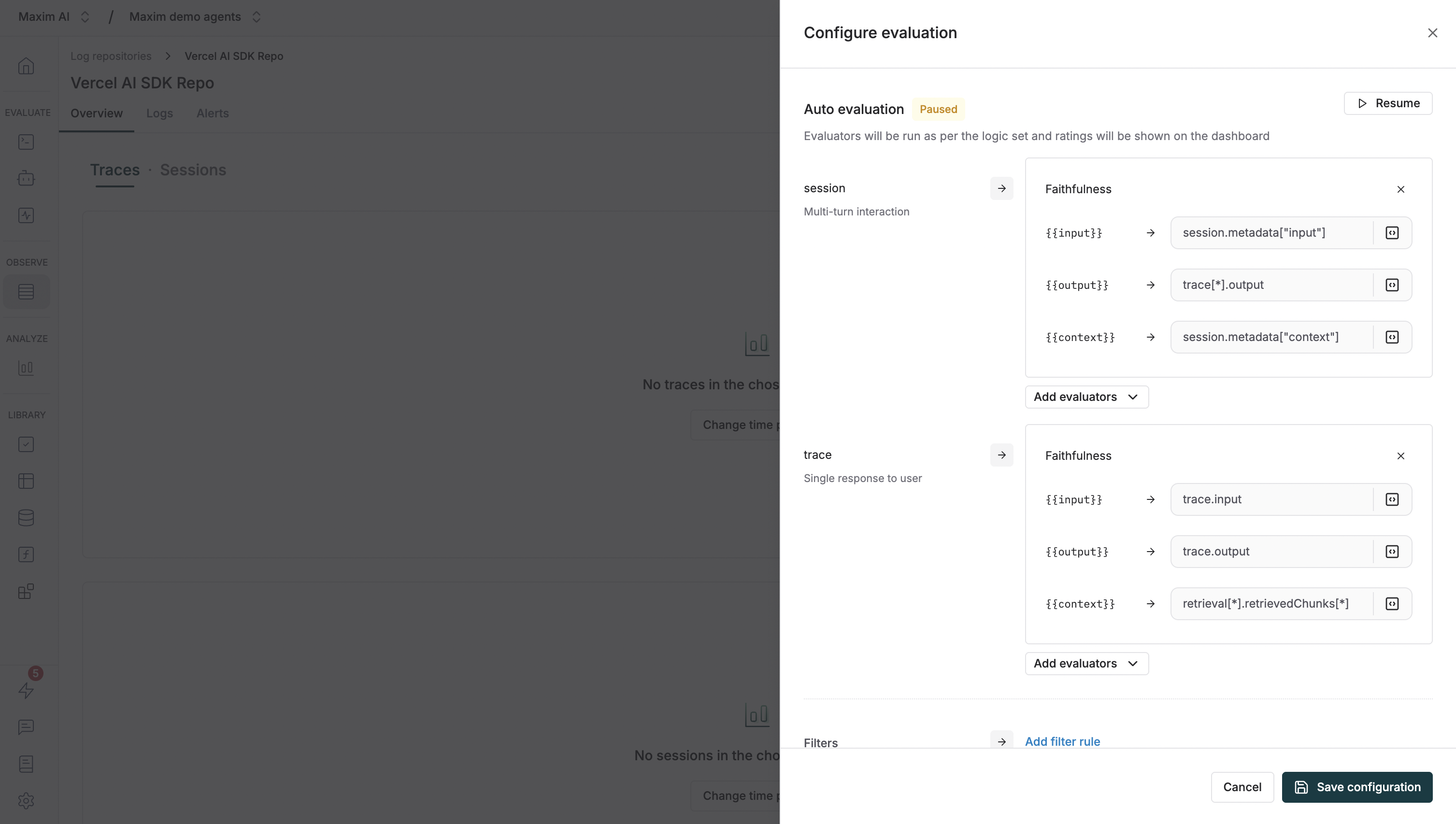 Set Up Auto Evaluation on Logs - Maxim Docs
