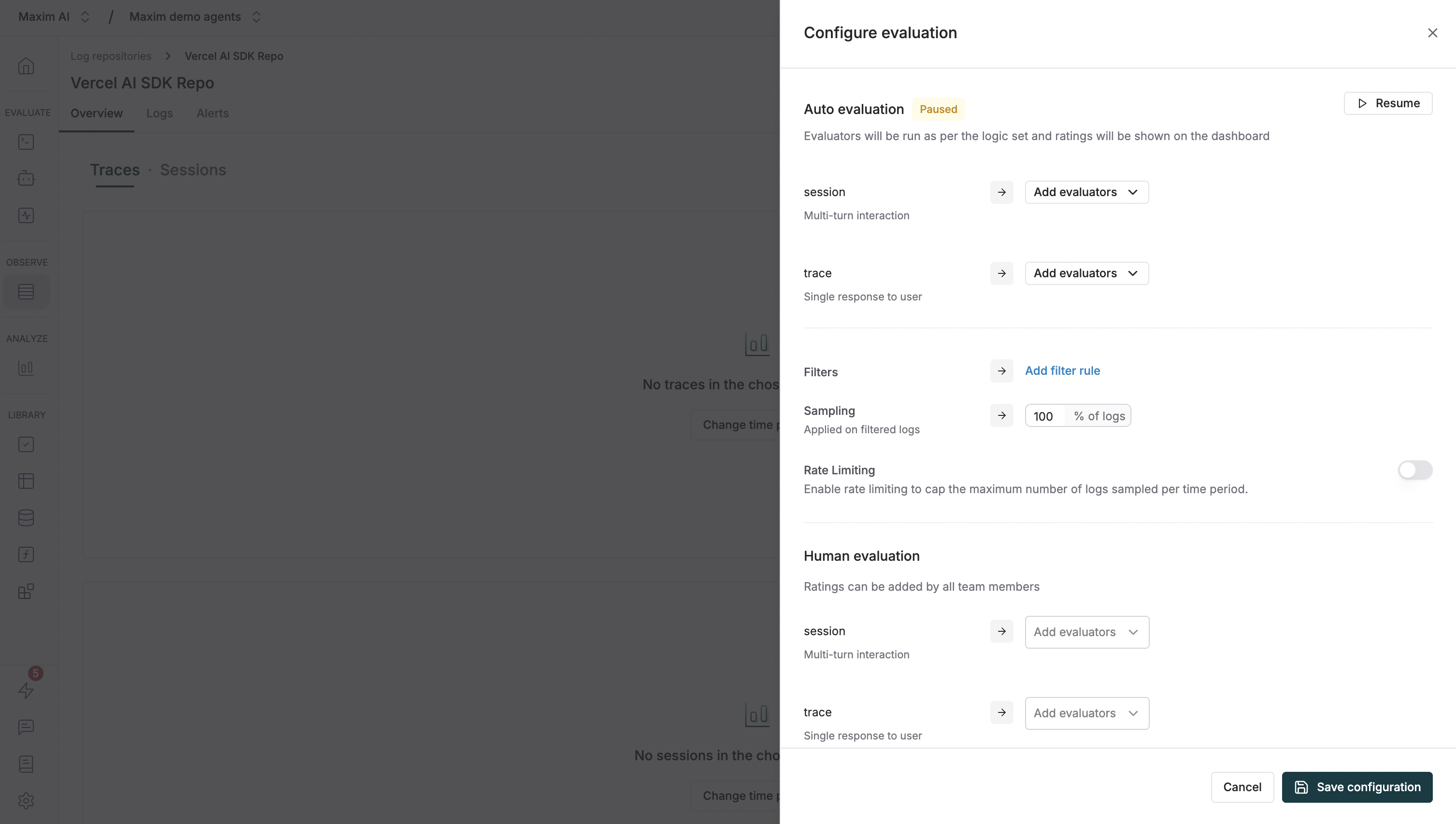 Screenshot of the repository page with the configure evaluation button highlighted