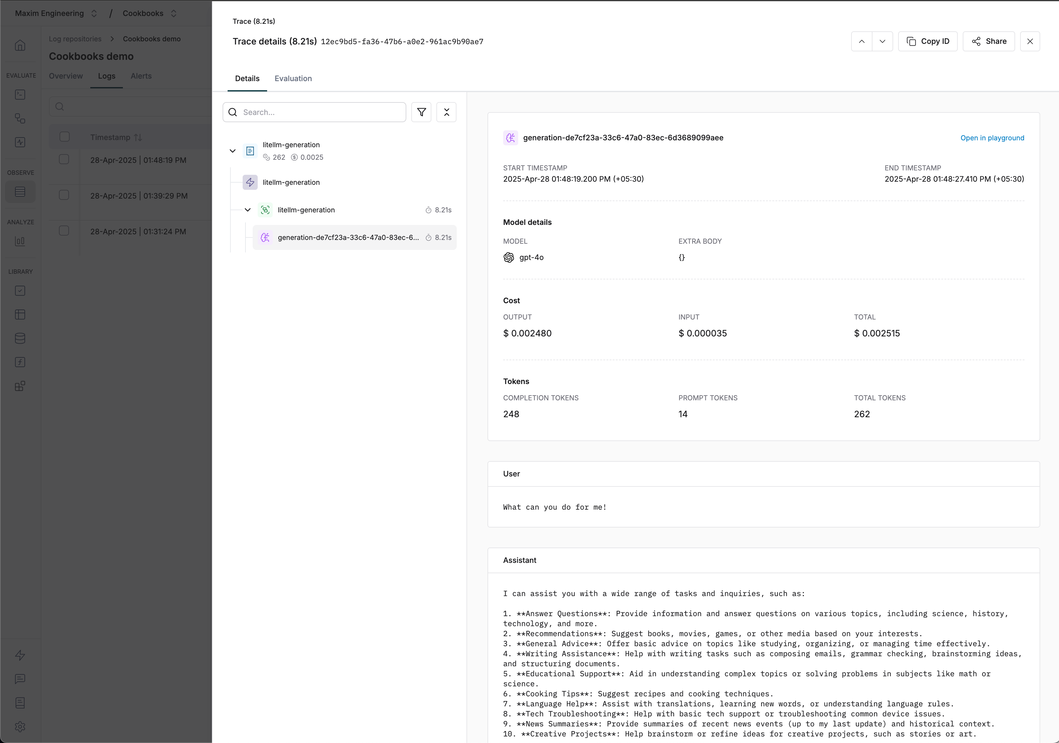 LiteLLM Custom Trace