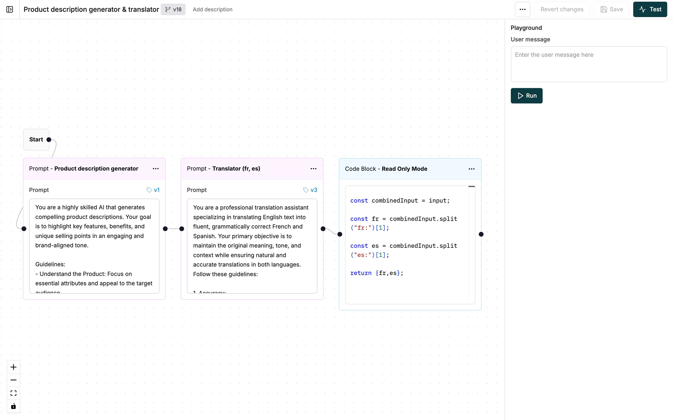 Connect nodes to create a no-code agent