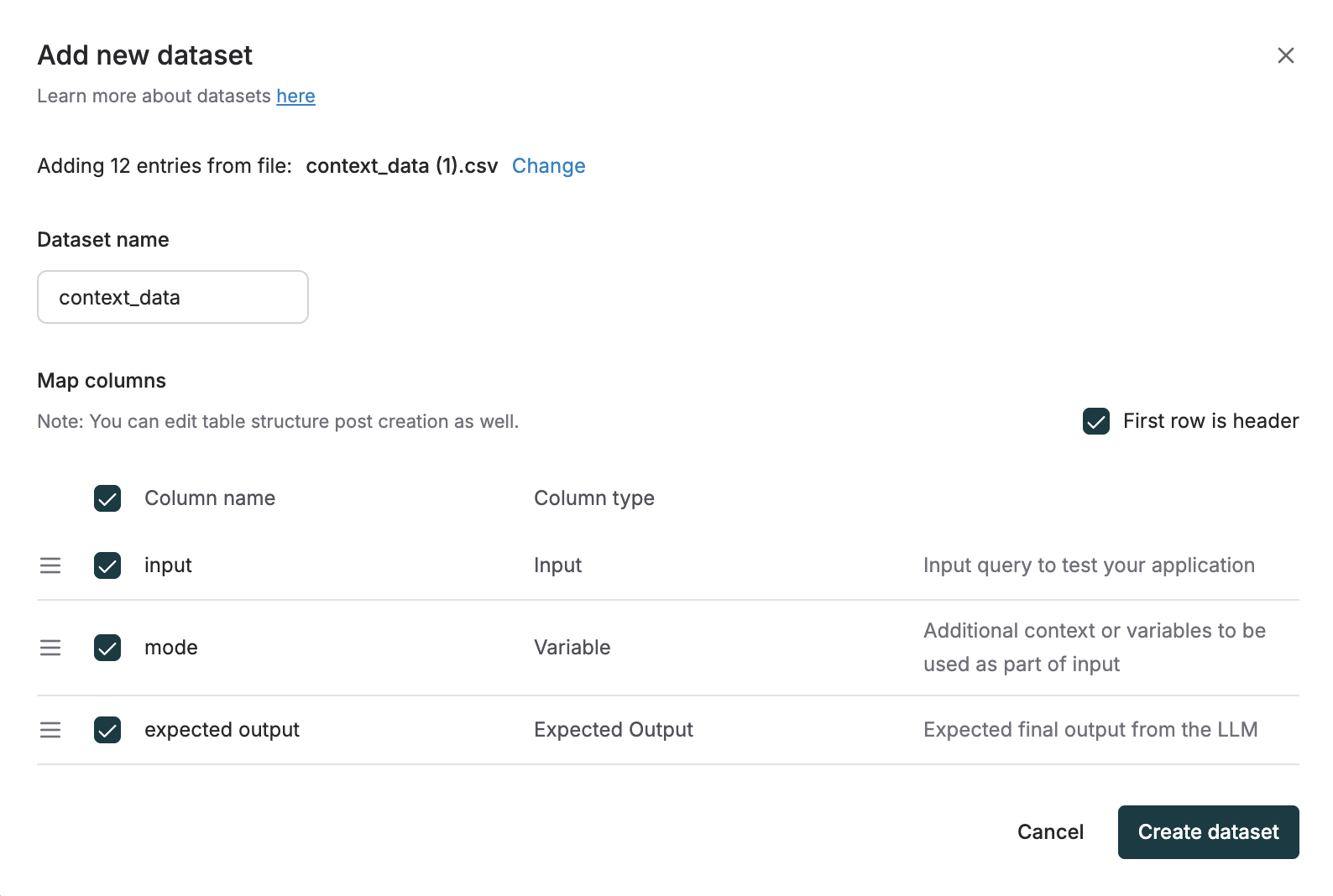 Import or Create Datasets - Maxim Docs
