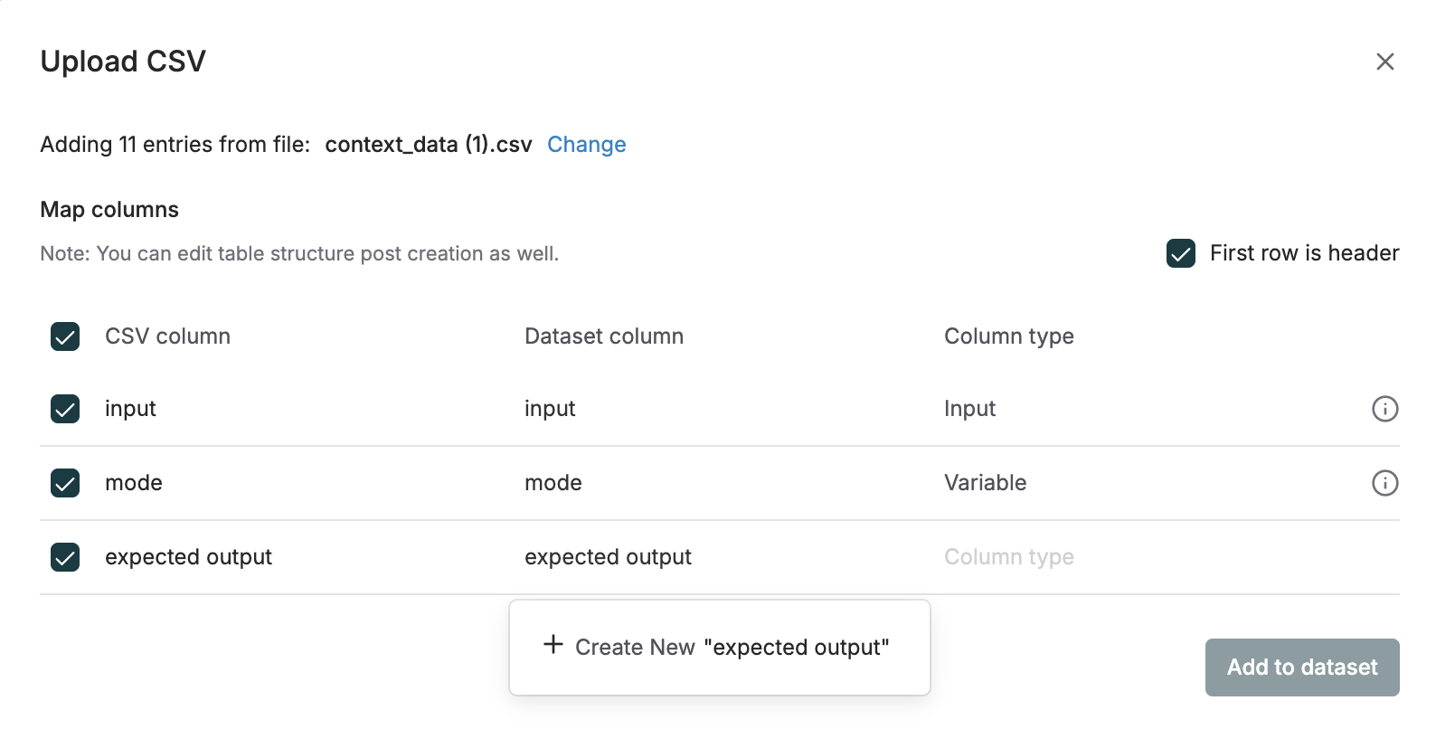 Add Dataset Entries with csv
