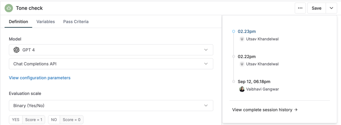 Evaluator Session History