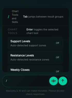 Slash command opening the chart tools menu in the side panel