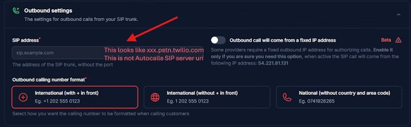 Twilio - Outbound Settings Configuration