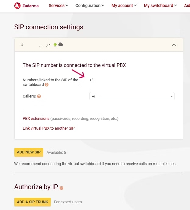 Zadarma - SIP Connection Settings
