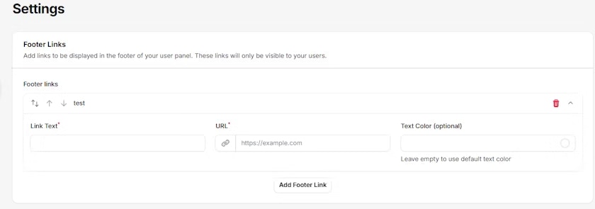 Footer Links Configuration