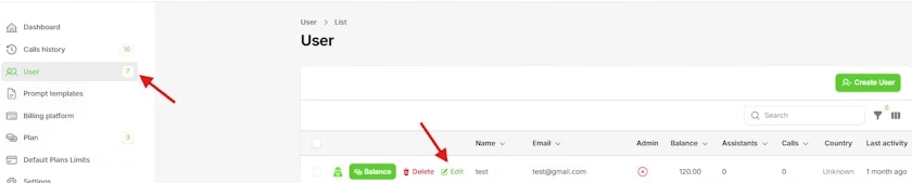 Users Table Interface