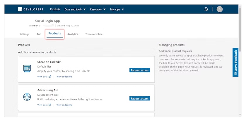 Linkedin Products Tab