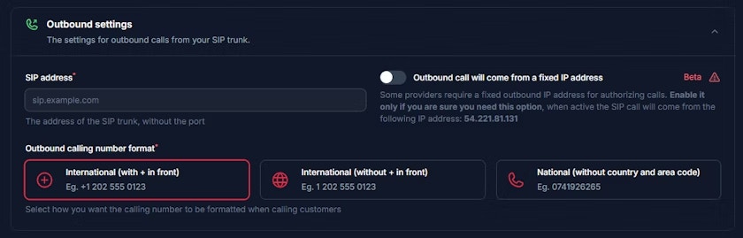 Configuração SIP Outbound Settings