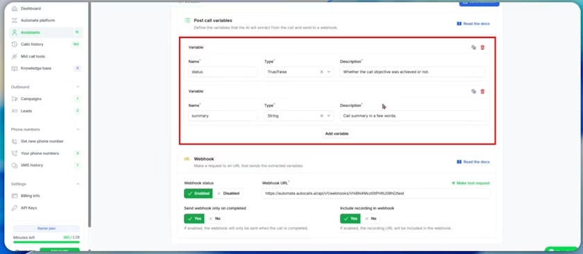 Post-call variables for email content