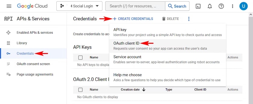 Google Create Credentials