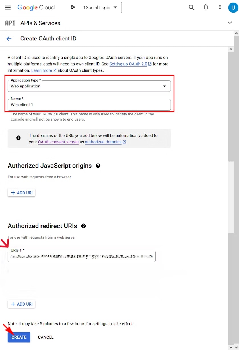 Google Create OAuth Client