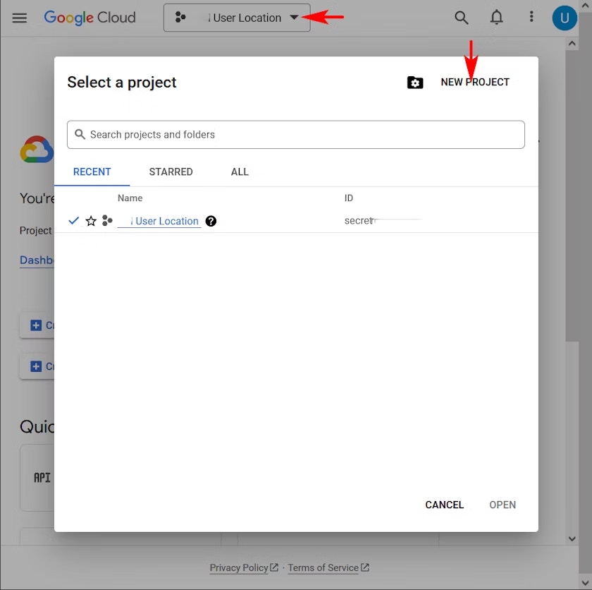 Google Create Project