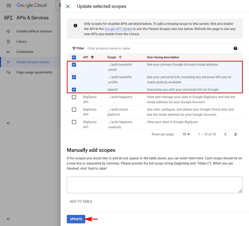 Google Required API Scopes