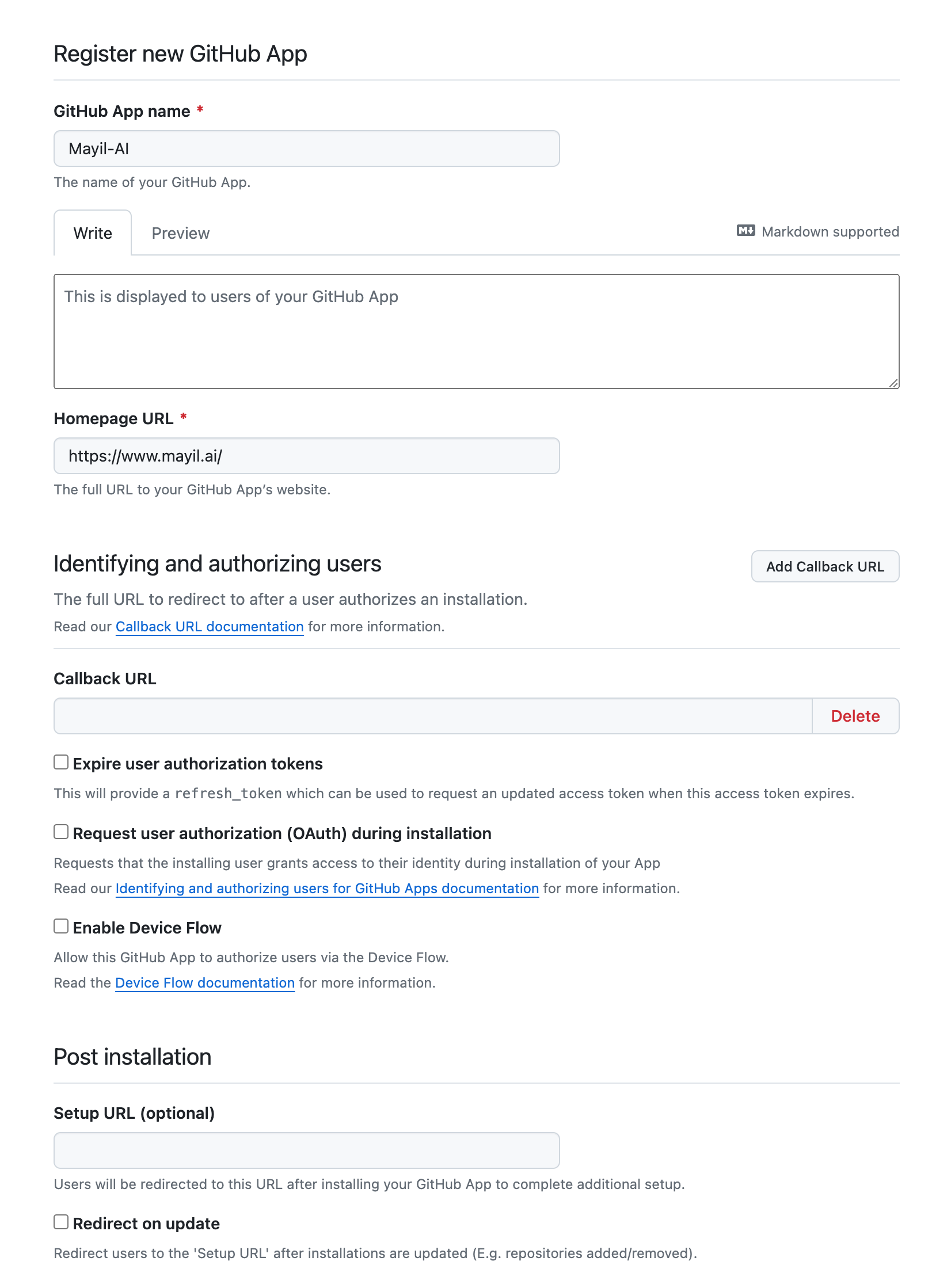 GitHub App options