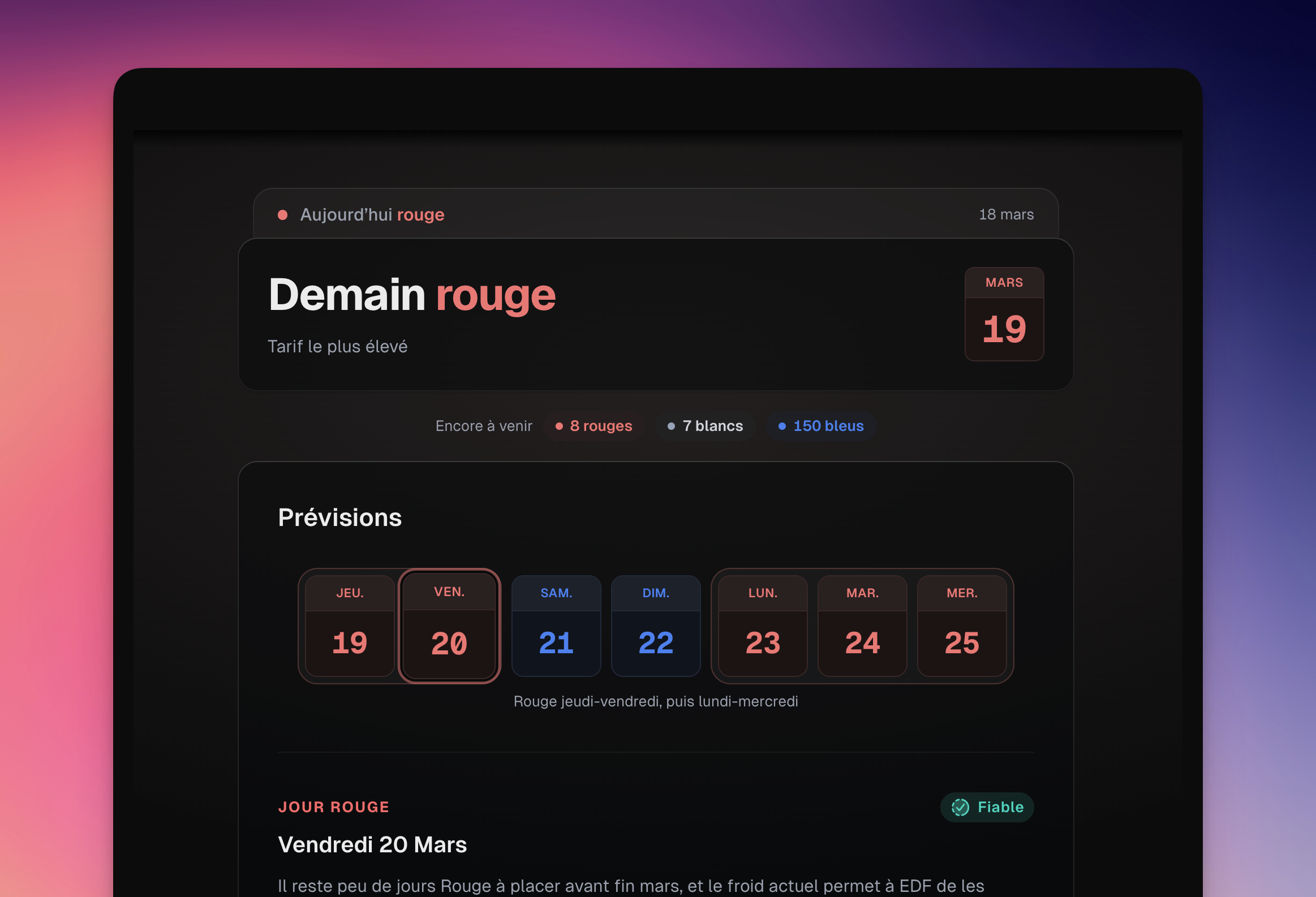 Tempo Forecast - Prévisions des couleurs Tempo