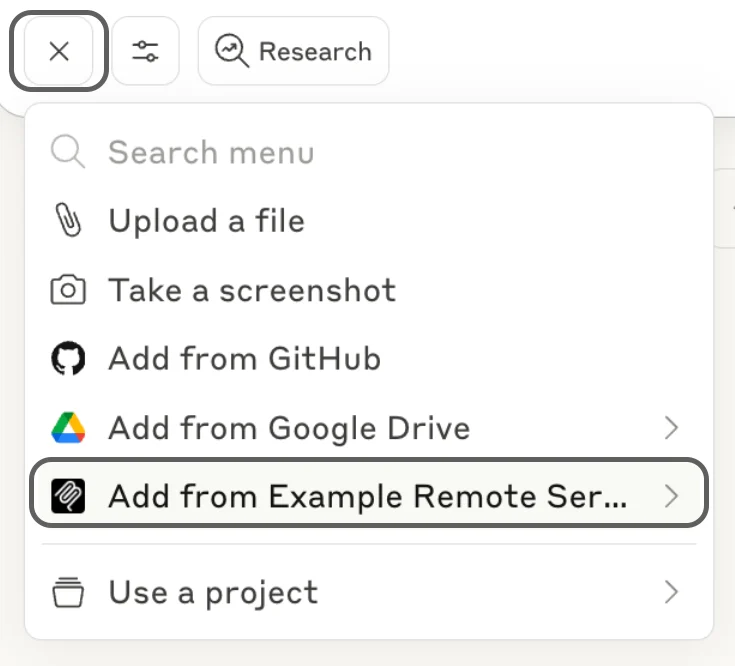 Attachment menu showing available resources