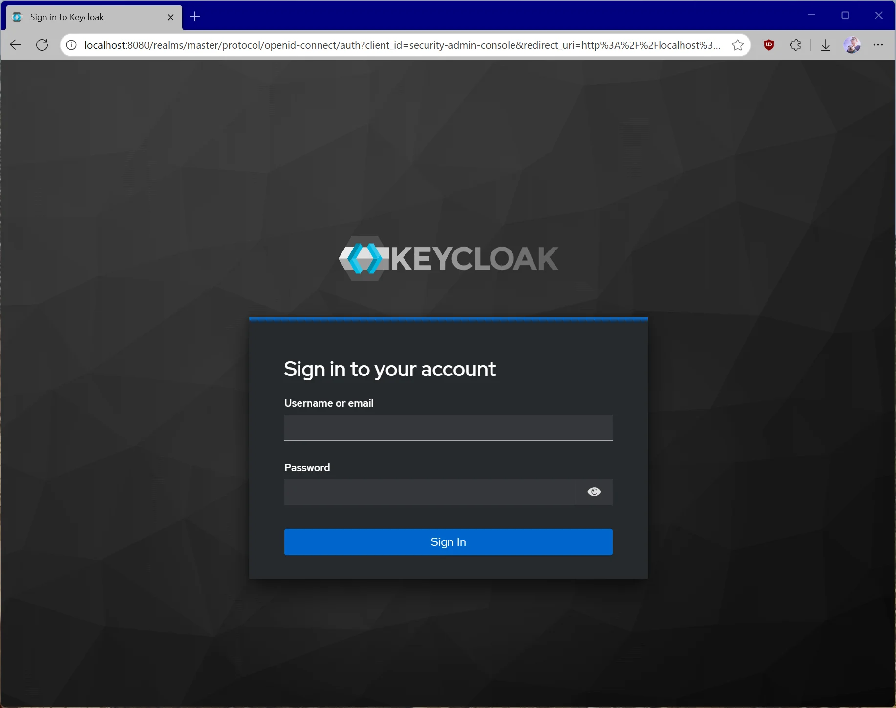 Keycloak 管理仪表盘认证对话框。