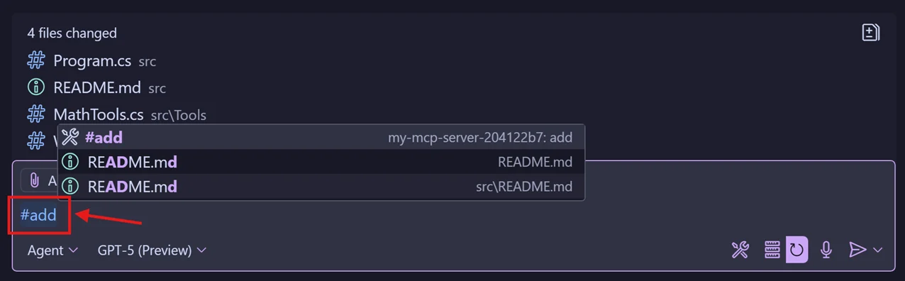 在 VS Code 中调用 MCP tools。