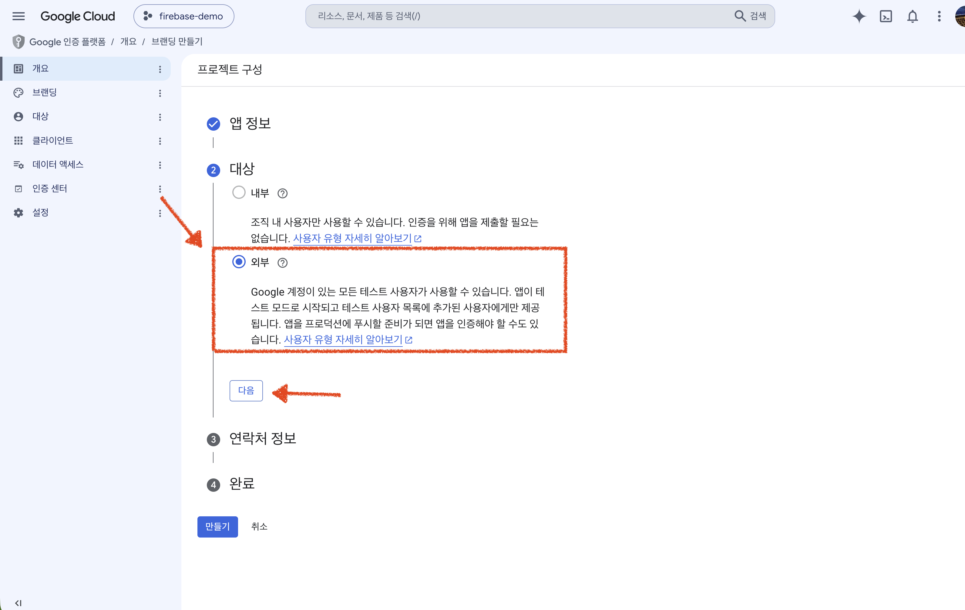 Internal and External audience options, with External selected and its description highlighted